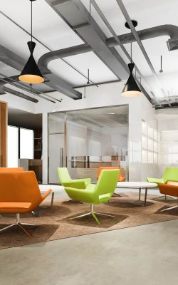 3d rendering modern loft office  lounge in co working space